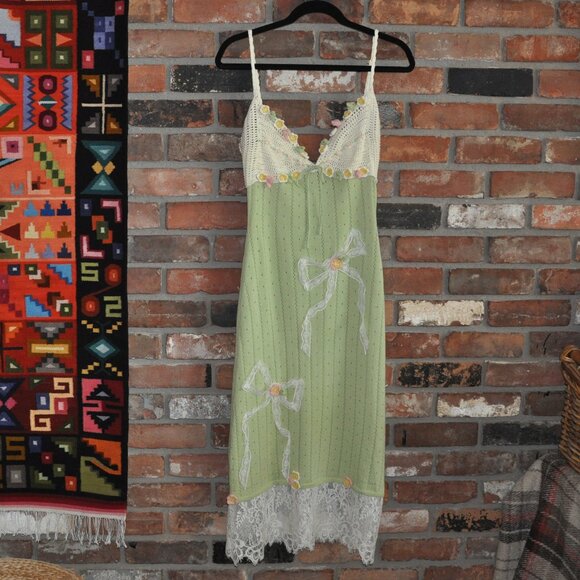 Romantic Lacemade Honeygreen Manor Knit Dress Crocheted Flowers S - Picture 10 of 14